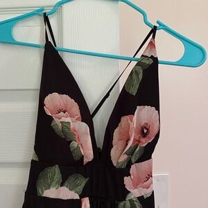 Floral Black Dress with Pink Flowers